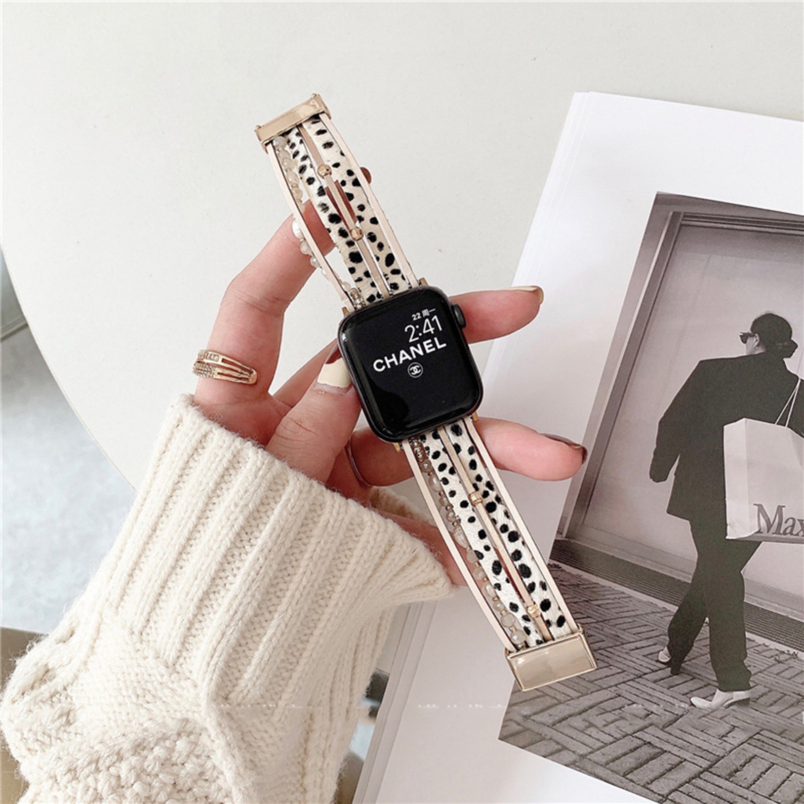 Leather Chain Watch Band Iwatch Band 38mm 40mm 42mm 44mm Etsy