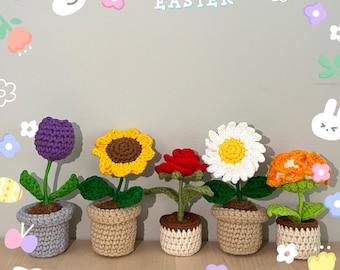 Crochet Plants, Crochet Flower Plants, Finished Houseplant Decor, Car Charms, Crochet Potted Flower, Crochet Decor, Home Decor, Gift for kid
