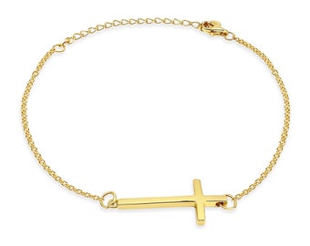 Satinski sterling silver 18K gold-plated cross adjustable bracelet