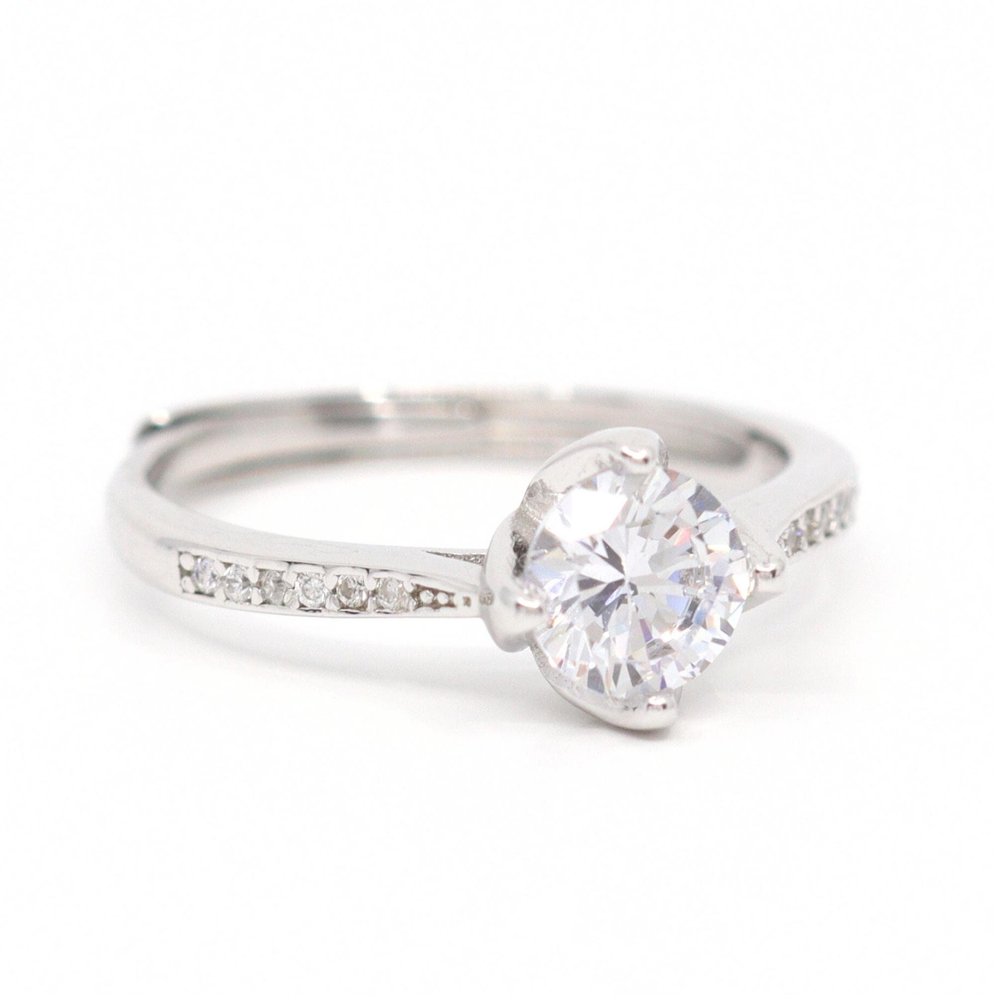 Satinski Silver Solitaire Crystal Adjustable Engagement Ring - Etsy
