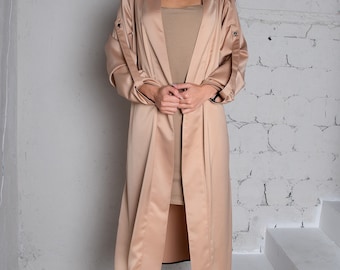 Women’s Satin Long Belted Trench Coat. Gorgeous ladies trench coat.