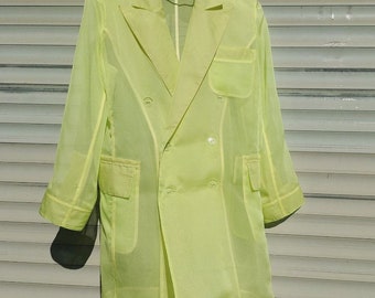 Chiffon original elegant blazer and pants. Party set. Woman gorgeous clothes! Transparent silk costume.