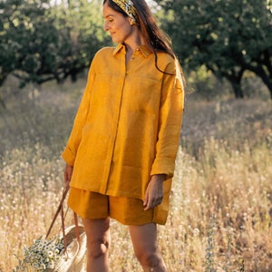 Womens Organic Linen Kimano shirt and Shorts. Casual classic linen Set. Stylish linen New Collection zdjęcie 2