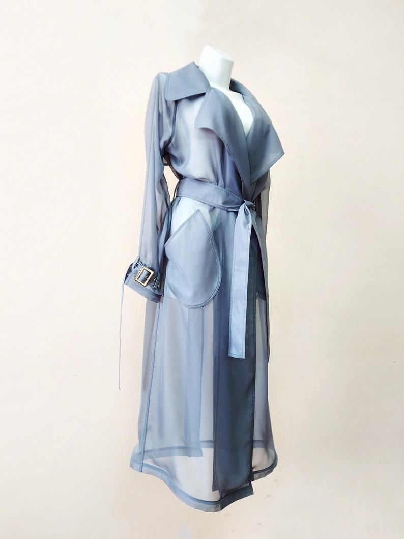 Classic chiffon trench Coat. Wedding clothing. Double breasted chiffon coat. Gorgeous design clothes. image 2