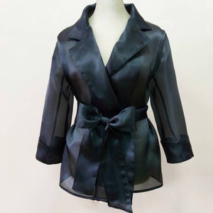 Wax organza semitransparent crop jacket. 3/4 sleeve organza jacket. Transparent UAE organza stylish woman's blazer. Gorgeous
