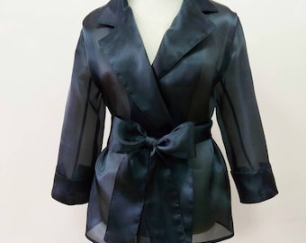 Wax organza semitransparent crop jacket. 3/4 sleeve organza jacket. Transparent UAE organza stylish woman's blazer. Gorgeous