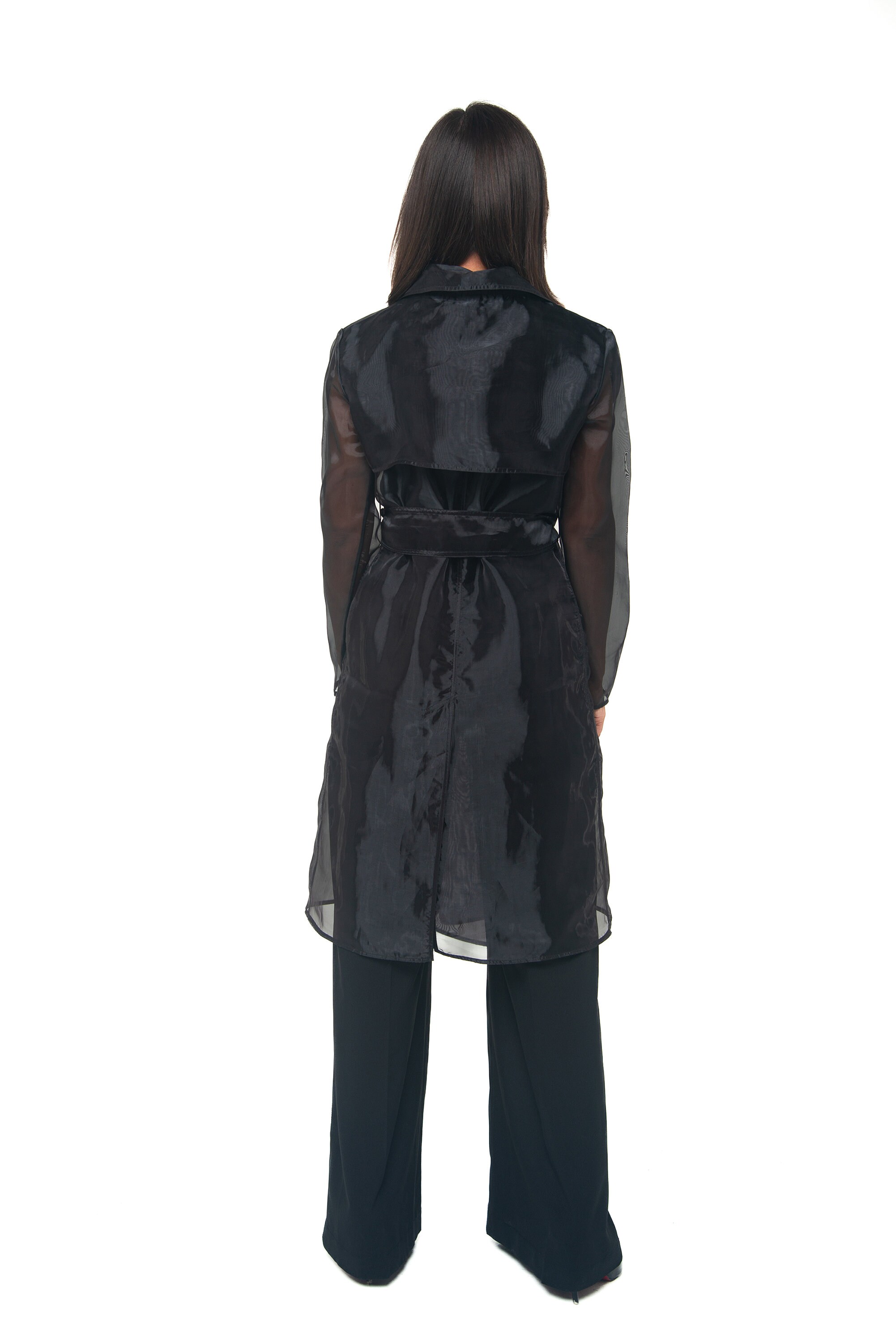 Black Scallop Organza Trench Coat main image 1