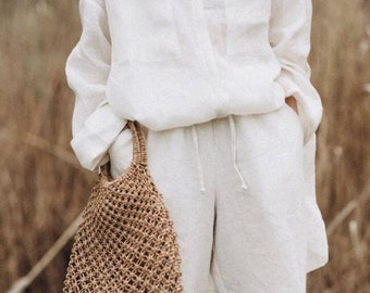 Organic Linen women’s Pants and Shirt. Casual classic linen Set. Stylish linen New Collection!