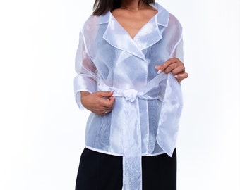 Classic Organza Jacket. Transparent Jacket. Belted organza blazer. Wedding Clothing!