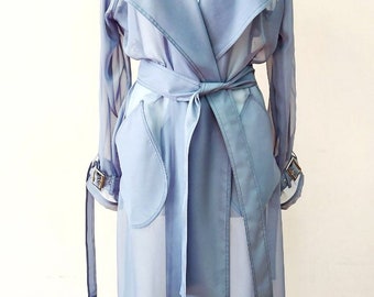 Classic  chiffon trench Coat. Wedding clothing. Double- breasted chiffon coat. Gorgeous design clothes.