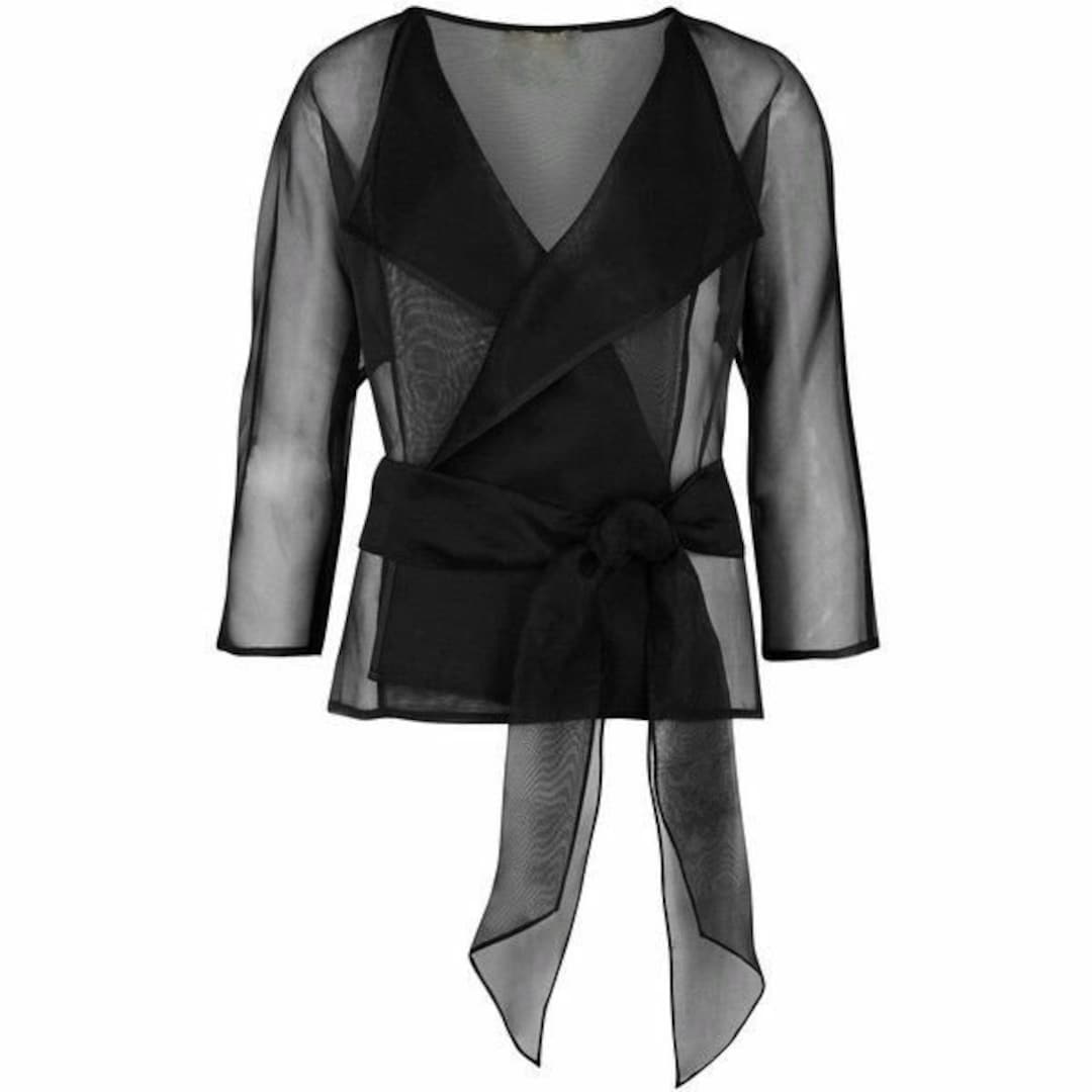 Classic Organza Jacket. Transparent Jacket. Belted Organza Blazer