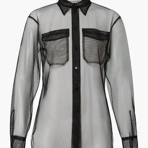 Classic long sleeve silk-organza shirt. Transparent organza stylish shirt.