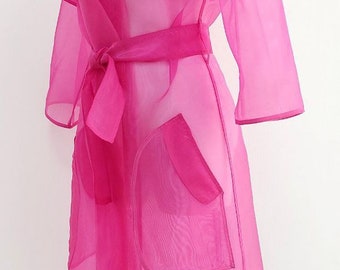 Classic Organza Trench Coat. Fashion design clothes. Belted organza coat.