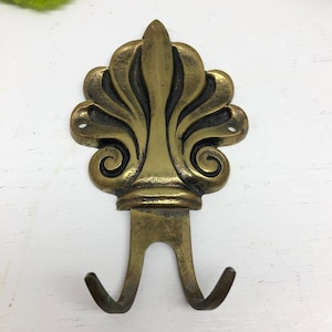French Vintage Ornate Brass Fleur De Lis Style Hook