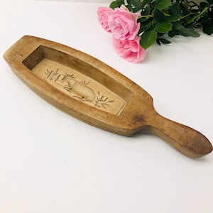 French Vintage Wooden Butter Mould With Cow Design, French Vintage Butter Mold, Large Decorative Rectangular Butter Mould