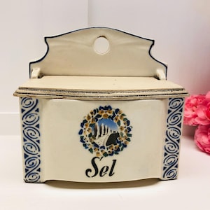 Vintage French Ceramic Sel Pot: Kitchen Salt Jar