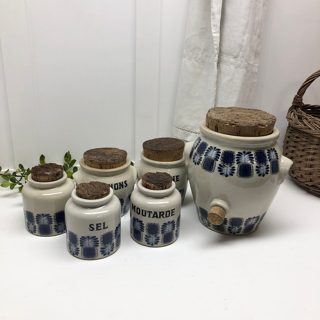 French Vintage Kitchen Storage Jar Set, French Kitchen Ceramic Jars ...
