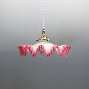 French Vintage Frosted Pink Glass Frilly Lampshade Ceiling Light