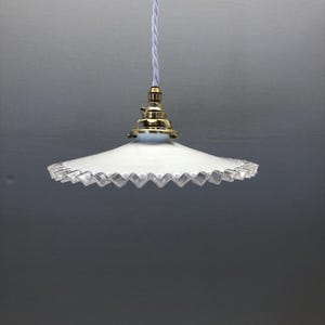 French Vintage Opaline Lampshade Ceiling Light, Frilly French Milk Glass Lampshade