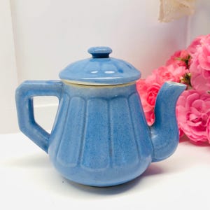 Vintage China Tea Pot, Blue Ceramic Teapot, French Vintage Teapot