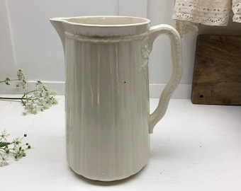 Large Cream Ceramic Vintage French Jug Pitcher Luneville France