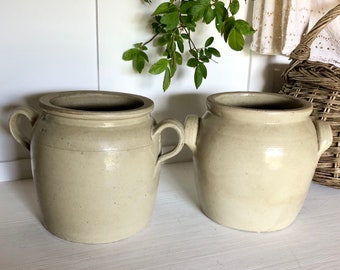 French Stoneware Beige Confit Pot, Antique Earthenware French Crock Pot, Glazed Stoneware Storage Jar, Rustic Pottery Pot