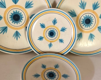 Vintage Longchamp France Plates: Yellow & Blue Ceramic Set