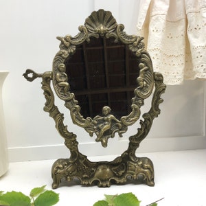 Specchio da tavolo in ottone vintage francese grazioso, specchio ovale in ottone vintage regolabile indipendente, arredamento vintage francese