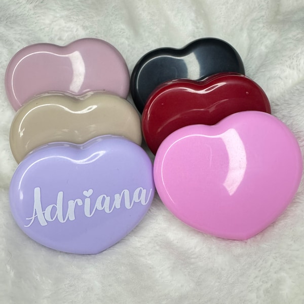 Personalized Heart Shaped Plastic Contact Lens Storage Case with mirror and accessories, gift, travel