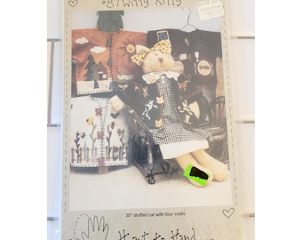 Vtg Heart To Hand #87 Witty Kitty 30” Stuffed Cat with 4 Coats Pattern How To