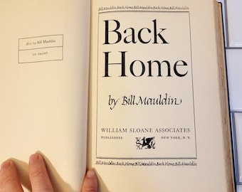 Back Home by Bill Mauldin (1947 Hardcover) Vintage Book Green Black