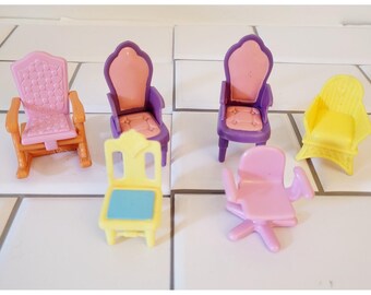 Dollhouse Furniture Various Vintage Chairs Pink Yellow Purple Chair Lot 6 Pieces