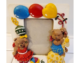 Vintage Teddy Bears Colorful Balloon Resin  3D Picture Frame 4" x 6" inch