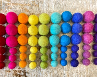 Rainbow Mix Felt Ball Pom Pom Craft Bundle Mix, mixed sizes of 1.5cm,2.5cm balls for DIY craft, fillable letters, garlands & gay pride decor