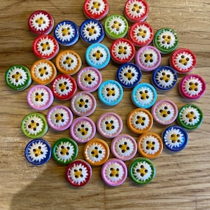 5 pairs (10pcs) Flower Power multicoloured spring summer wooden buttons (10mm) for knitwear/sewing/knitting/crochet craft