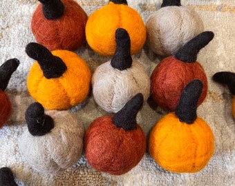3 pack autumn Halloween felt pumpkins, handmade from 100% felt wool