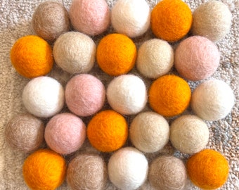 Autumn Neutral Pumpkin Mix of 100% wool felt balls, 2.5cm balls for autumn, seasonal craft projects and neutral decoration