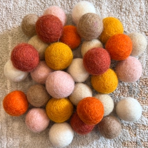 Warm Neutral Autumn tones mix, 100% wool felt ball pom Poms 2.5cm in size.