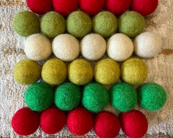 Festive Christmas Felt Ball Mix, Red, Green, Cream for DIY wreath, Christmas tree decoration, wall hangings