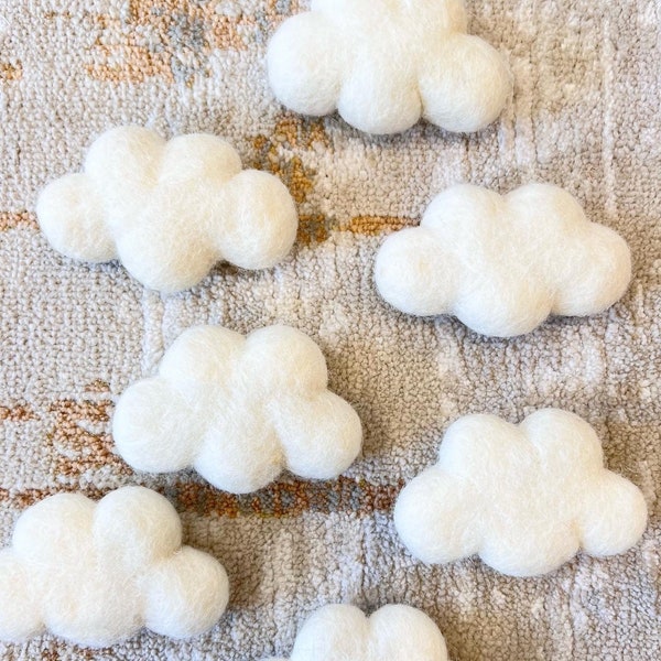 Nuages de feutre blanc moelleux (nuage x1), 100% nuages de feutre de laine pour le jeu créatif, mobiles de chambre de bébé, séances photo de bébé nouveau-né