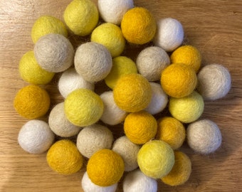 Spring Summer Yellow Rainbow Felt Ball Pom Pom Mix, 2.5cm for DIY craft garland kit, curtain ties, flower arrangements, baby mobiles