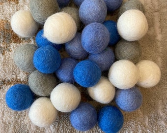 Traditional Baby Blue Boys Nursery Bedroom Mix, 100% Nepalese felt ball pom poms, 2.5cm for DIY garland/fillable letters