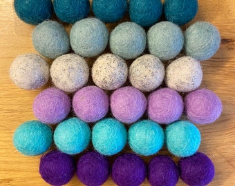 Mermaid under the sea Mix, 2.5cm 100% Nepalese wool felt balls for DIY craft/garland making/mobile/fillable letter/party decoration