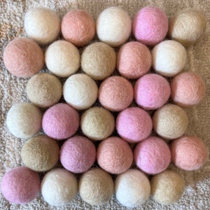 Baby Girl Pink Neutral 2.5cm Felt Ball Pom Pom Mix for bedroom decoration, pastel baby bedroom decor, DIY mobiles, garlands