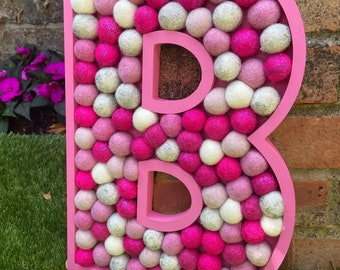 40cm fillable letters, symbols or numbers. Personalised & made to order with felt ball pom poms for bedroom and home decoration