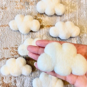 Fluffy white felt clouds x1 cloud, 100% wool felt clouds for creative play, baby bedroom mobiles, newborn baby photo shoots image 2