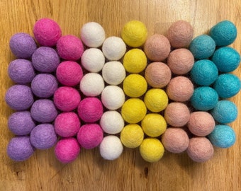Unicorn Multicolour Mix, 100% Nepalese felt ball pom pom mix (2.5cm) for DIY crafts/garland/birthday party decoration/unicorn bedroom theme