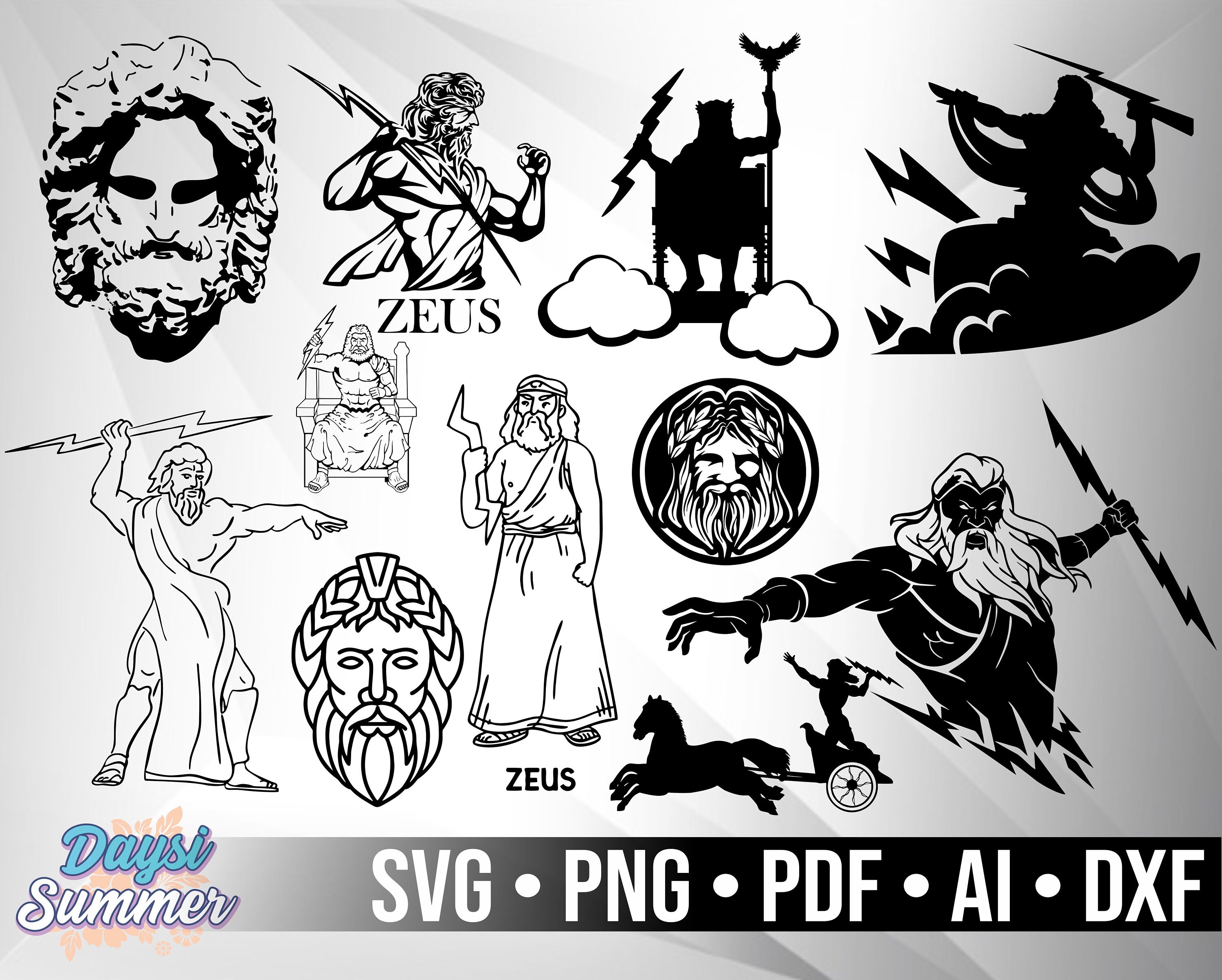 GOTT ZEUS Gott des Donners Vektor Dxf Png Ai Gott Zeus Etsy