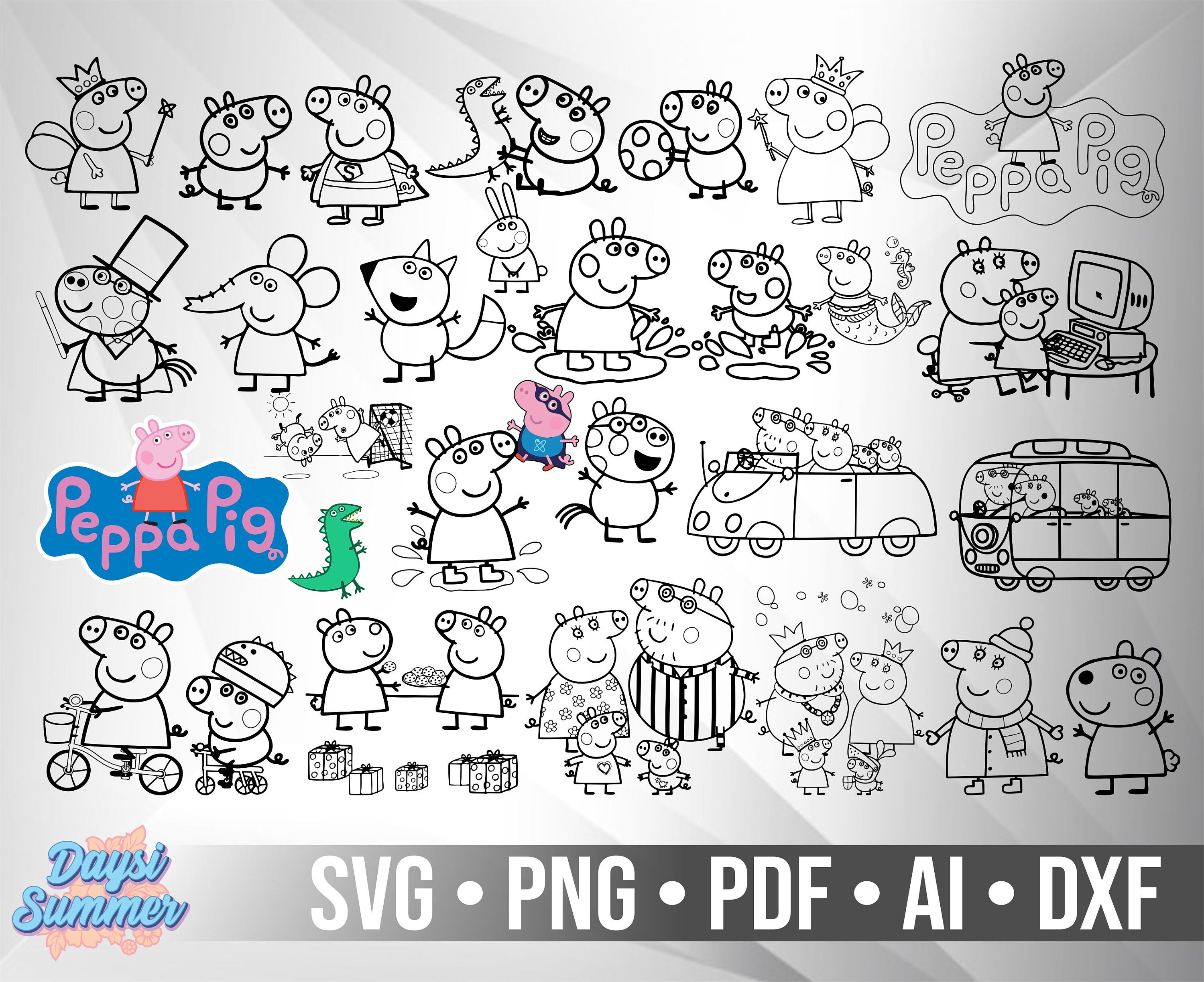 PEPPA PIG LINEART svg png pdf dxf Ai | Etsy