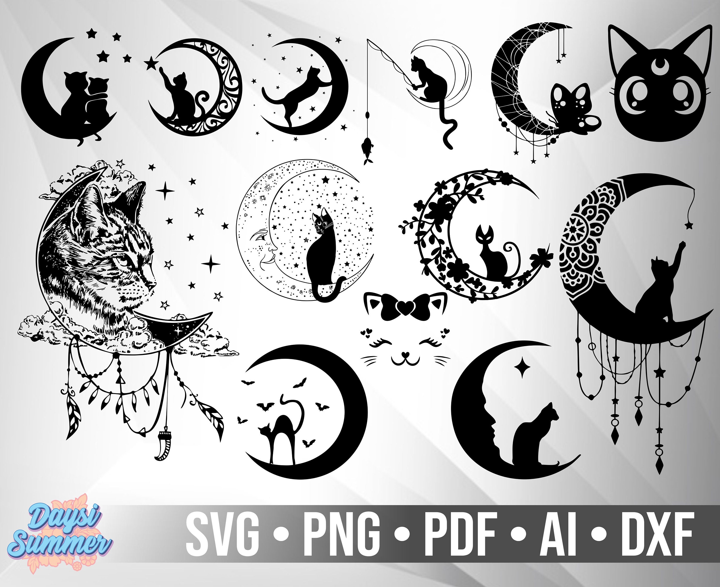 CAT and THE MOON svg png dxf pdf Ai | Etsy